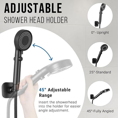 G-Promise Metal Handheld Shower Head Holder, No-Drill Install (Matte Black) | Adhesive or Drilled Installation, Wide Adjustment Range Fits All Family Heights, Firmly Secure Showerhead, Easy to Install