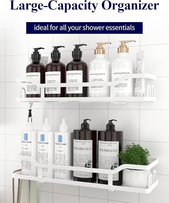 Kitsure Shower Caddy, Adhesive Shower Organizer, X-Large, White | Stainless Steel Shelf for Inside Shower, No Drill Bathroom Organizers and Storage, Home Decor Accessories