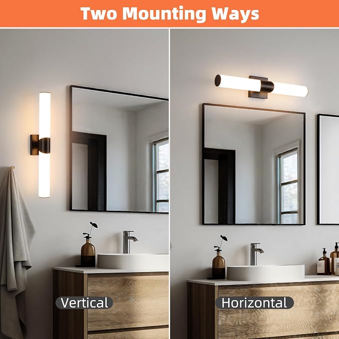 22" Black Bathroom Vanity Lights, Wall Sconce with Acrylic Shade | Modern Wall Light for Bathroom Bedroom Living Room Hallway