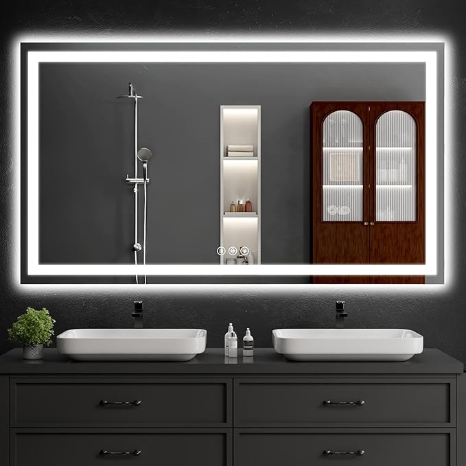 LED Bathroom Mirrors 36"x60" Bathroom Mirror with Lights for Wall, Backlit + Front Lit, 3 Colors, Anti-Fog, Dimmable Brightness for Vanity,Bathroom, Entryway, Living Room