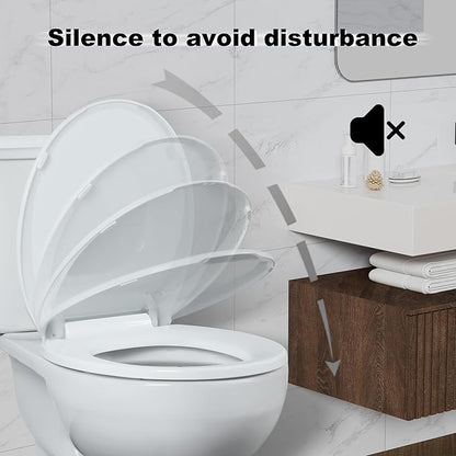 Angol Shiold Round Toilet Seat Soft Close & Quick Release, White Plastic Toilet Seats Cover Rust-Proof(16.5",Modern)