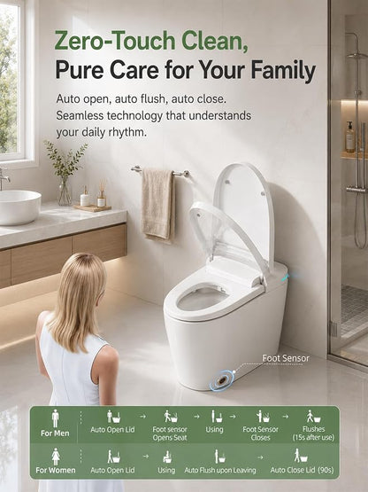 Smart Toilet with Bidet Built In, One-Piece Electric Tank Toilet with Foam Shield, Auto Open & Close Lid, Dual Flush 1.28 GPF, Heated Seat, Remote Control, Warm Air Dryer & Temp Display