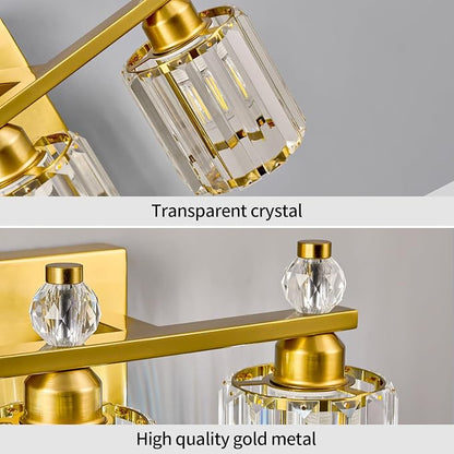 Bathroom Vanity Lights 3-Light Gold Modern Crystal Vanity Light Fixtures Over Mirror Crystal Bathroom Vanity Lighting Fixtures