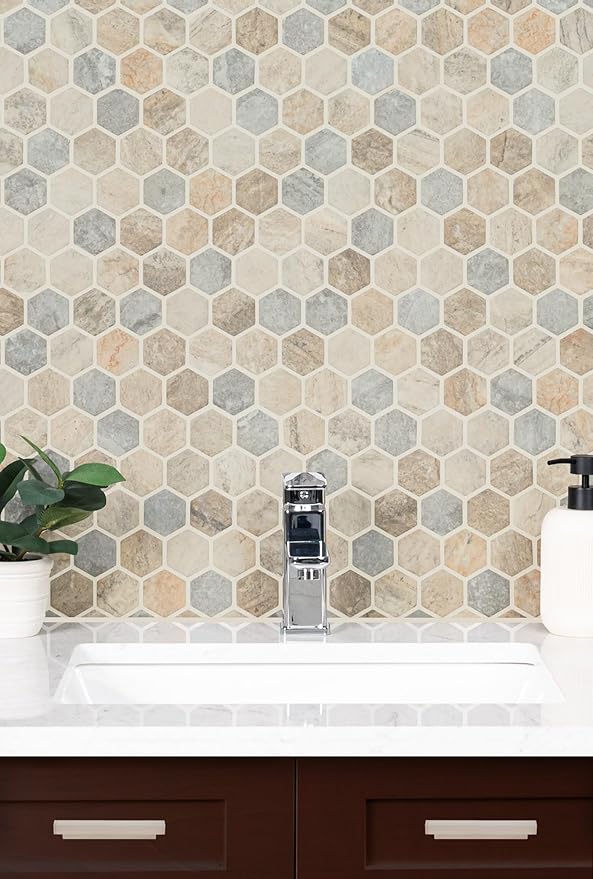 MSI Stonella Hexagon 11.25 in. x 12.75 in. x 6 mm Textured Glass Mesh-Mounted Mosaic Tile for Bathroom, Kitchen Backsplash, Accent Wall Tile, and Shower Wall Tile