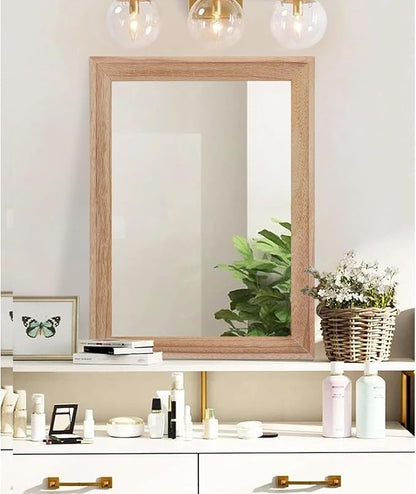 AAZZKANG Rustic Mirrors for Wall Rectangle Wooden Frame Hanging Mirror for Bedroom Bathroom Living Room Entryway Large 28"x20"