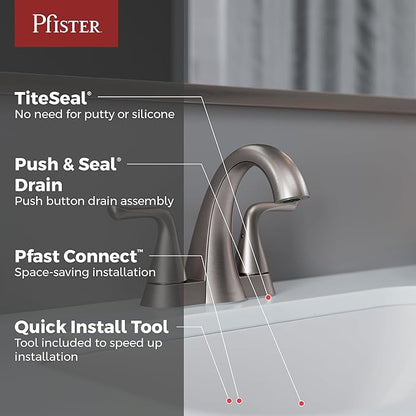 Pfister Willa Bathroom Sink Faucet, 4-Inch Centerset, 2-Handle, 3-Hole, NSF Certified, Spot Defense Brushed Nickel Finish, LF048MALGS