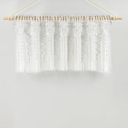 Lush Decor Boho Macrame Textured Cotton Valance, 50" W x 20" L, White - Boho Kitchen Curtains & Wall Decor - Macrame Valance - Bathroom Window Curtains