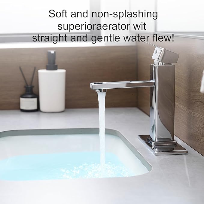 Chrome Bathroom Faucet YXOCVIR Single Hole with Pop-Up Bathroom Drain Single Handle Bathroom Faucet Suitable for Vanity Sinks, RV, Farmhouses, Suitable for 1 or 3-Hole Installation
