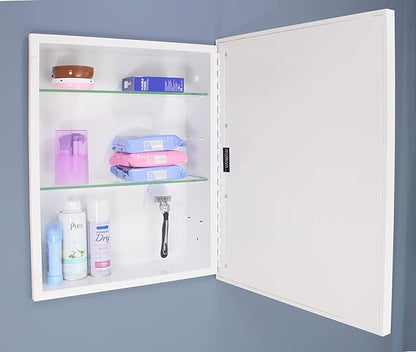 Fox Hollow Furnishings 16x20 Parker Metro Metal Framed Rectangle Recessed Bathroom Medicine Cabinet, Floating Mirror, 14x24 in-Wall Opening, Steel, Adjustable Glass Shelves, Magnet Close, White
