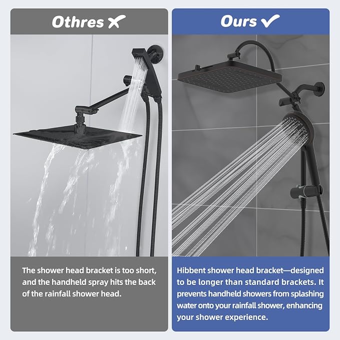 Hibbent Upgraded cUPC Certified 13'' Shower Head Combo, High Pressure 5 Spray Rainfall Showerhead with 10 Sprays Handheld, All Metal 3-way Diverter Shower Arm, 71'' Hose and Holder, Oil-Rubbed Bronze