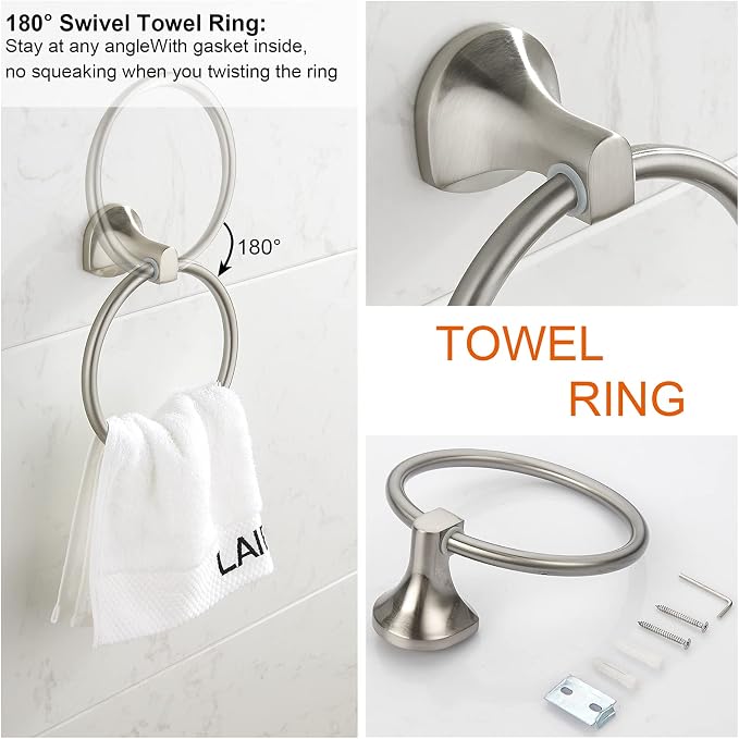 BGL Bathroom Hardware Set Brushed Nickel Adjustable Expandable Towel Bar 4-Piece Bathroom Accessory Set Wall Mounted Robe Hook Toilet Paper Holder Towel Ring Towel Bar
