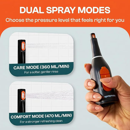 Portable Bidet for Travel & Camping – Electric Gentle Pressure Rechargeable Bidet for Women & Men | 360ML Bottle | 460ML/Min Flow | USB-C | 450mAh Battery | USA Brand – Spray Mate Flow
