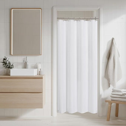 2-in-1 Waterproof Fabric Shower Curtain - No Separate Liner Needed, Hotel-Style Waffle Weave, Effortless Cleaning & Washable Bathroom Shower Curtain Set,54Wx72H,White