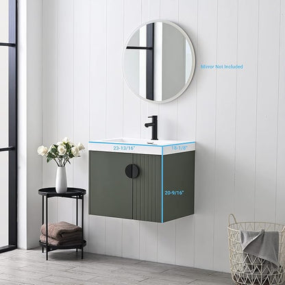 Blossom 24 Inch Bathroom Vanity with Sink, All Wood Wall Mounted Floating Bathroom Vanity with Acrylic Sink, Small Bathroom Vanity Organizer for Space-Saving Storage Solution, Sage Green
