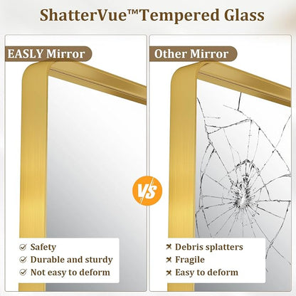 30"x 30" Gold Bathroom Mirror - Aluminum Framed Wall Mirror, Bathroom Wall Mounted Vanity Mirror, Modern Bathroom Mirror, Bedroom, Living Room Wall Mirror, Hang Horizontally or Vertically