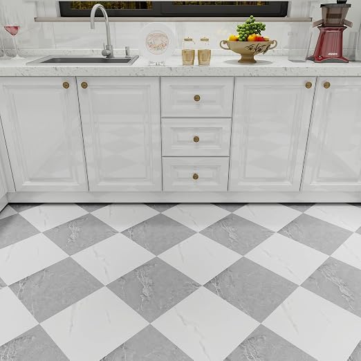 10-Pack 12"x12" Marble Peel and Stick Floor Tiles Waterproof Self Adhesive Vinyl DIY Flooring for Bedroom, Bathroom, Kitchen, RV, Cover 10 Sq. Ft, White & Grey Marble
