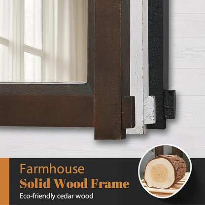 Besdomus Farmhouse Bathroom Wall Mirror: 22"x30" White Barn Door Solid Cedar Wood Frame Vanity Mirror - Rustic Home Decor for Bathroom/Living Room/Hallway - Modern Farmhouse Decor for Housewife
