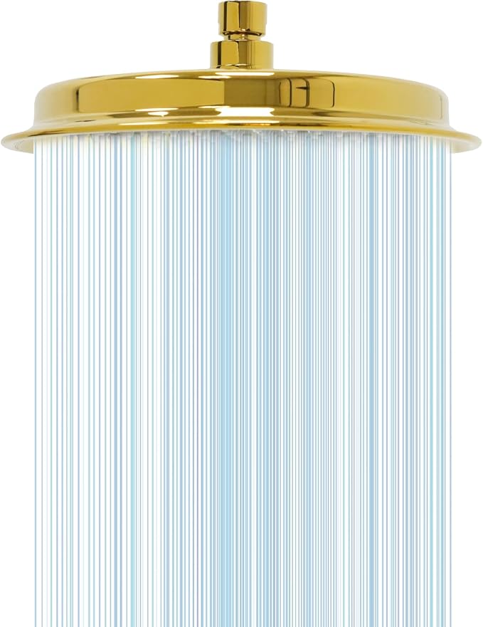 Bright Gold 9inch Rain Showerheads, High Pressure Rainfall Overhead Shower Head Replacement, Classic Vintage Stainless Steel Shower Heads with Silicone Nozzle