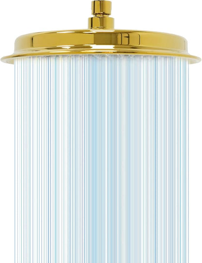 Bright Gold 9inch Rain Showerheads, High Pressure Rainfall Overhead Shower Head Replacement, Classic Vintage Stainless Steel Shower Heads with Silicone Nozzle