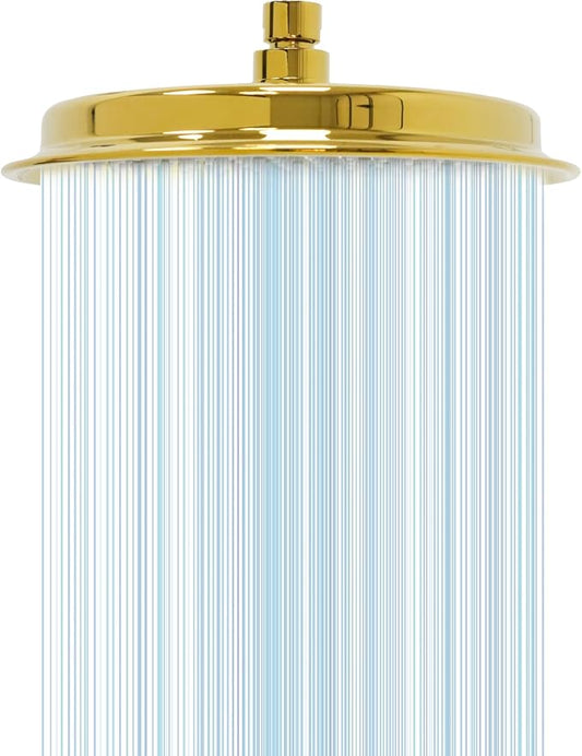 Bright Gold 9inch Rain Showerheads, High Pressure Rainfall Overhead Shower Head Replacement, Classic Vintage Stainless Steel Shower Heads with Silicone Nozzle