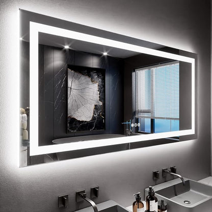 LOAAO 60X30 LED Bathroom Mirror with Lights, UL Listed | Anti-Fog, Dimmable, 3 Color Temperature, Backlit + Front Lit, Memory Function, Tempered Glass