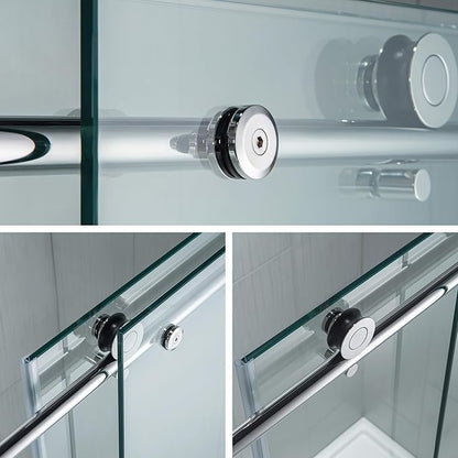WOODBRIDGE Frameless Sliding Shower Door,44"-48" Width, 76" Height, 3/8" (10 mm) Clear Tempered Glass, Finish, Designed for Smooth Door Closing. Chrome