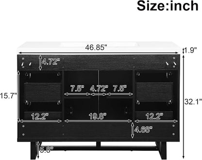 47.2" Bathroom Vanity with 6 Drawers & Resin Sink, Black | 47.2" bathroom vanity with 6 drawers, soft-close doors, SMC resin sink, adjustable shelf and modern design