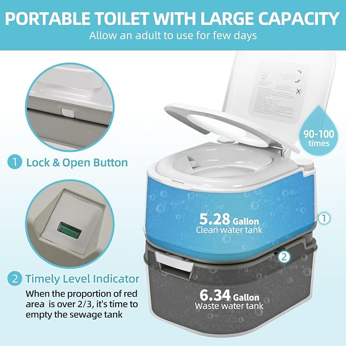YITAMOTOR Portable Toilet Camping Porta Potty with Paper Collection 6.34 Gallon, Indoor Outdoor RV Toilet with Handle Pump, Leak-Proof OutdoorToilet for RV Travel, Boat, Trips, White | Indoor Outdoor RV Toilet with Handle Pump, Leak-Proof OutdoorToilet...