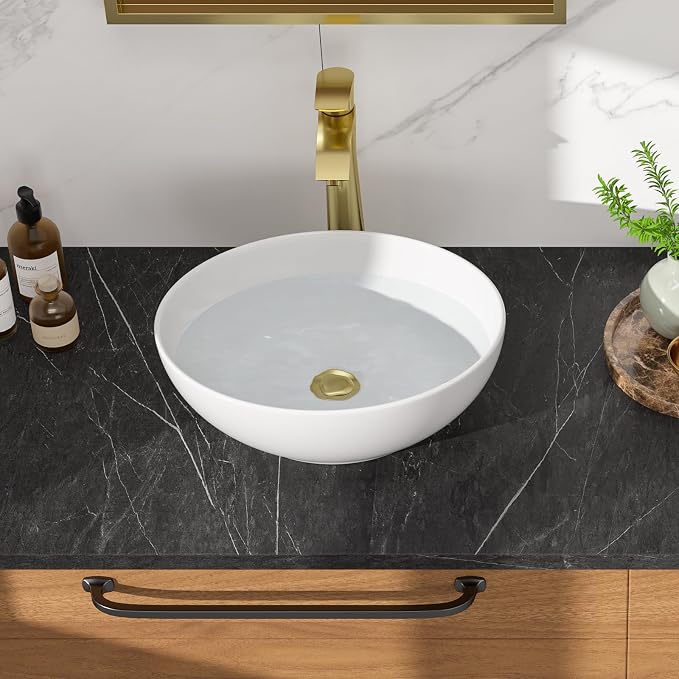 Vessel Sink, 16"W x 13"D inch Oval Bathroom Sink Above Counter White Ceramic Porcelain Vanity Bowl Countertop Art Basin