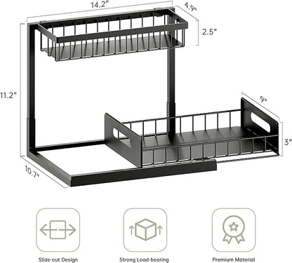 VUSIGN Under Kitchen Sink Organizer 2 Tier, Pull Out Bathroom Sink Organizers and Storage, Cabinet Kitchen Bathroom Storage Organization Shelf, 1 Pack Black