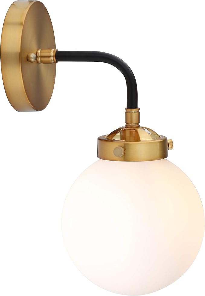 JONATHAN Y 6" Brass Gold/Black/White 1-Light LED Wall Sconce Vanity Lighting, Clear Glass Globe Shade Modern Contemporary Sconce for Bathroom Mirror, Hallway, UL Listed (JYL9056B)