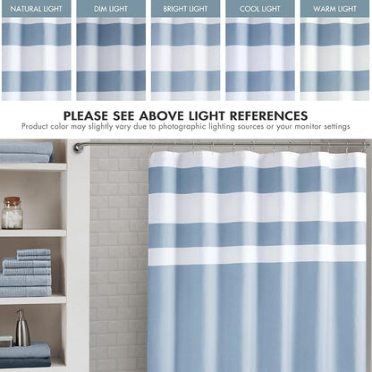 Madison Park Spa Waffle Weave Extra Long Shower Curtain, 72 x 84, Blue | Striped, Pieced Fabric Design, 3M Scotchgard Moisture Management, Hotel Quality, Modern, for Bathroom, OEKO-TEX Certified