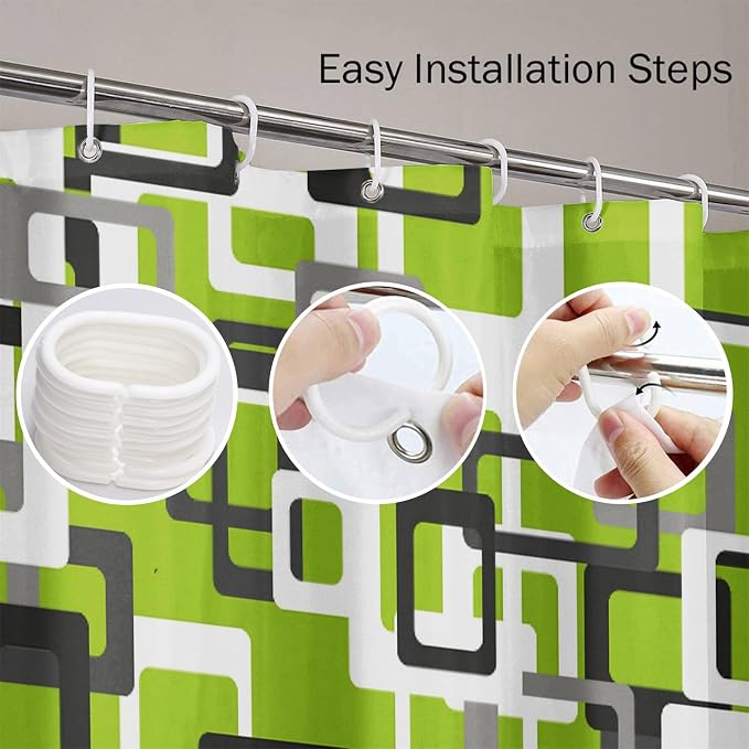 Shower Curtain, for Bathroom Decor 72 x 72 Inch, Modern Lime Green | Black Gray White Waterproof Polyester Fabric Shower Curtains Set with Hooks