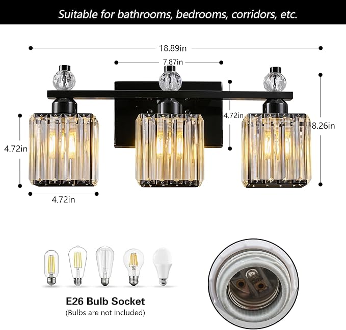 Black Bathroom Vanity Lights Crystal Vanity Light Bathroom Lighting Fixtures 3 Light Modern Vanity Lighting Fixtures