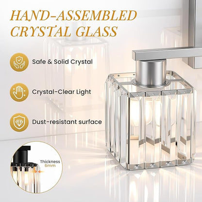Crystal Bathroom Light Fixtures, 4-Light Brushed Nickel, Vanity Lights for Bathroom Over Mirror, Modern Bath Wall Sconce for Mirror Bedroom Living Room