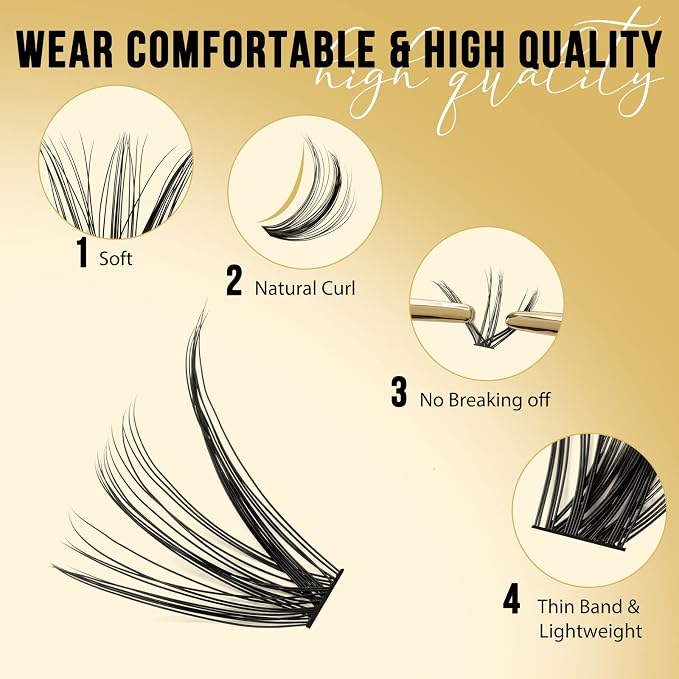 QUEWEL Lash Clusters 320Pcs 40D D Curl Lash Cluster Eyelash Extensions | Cluster Lashes Mix12-18mm Individual Eyelashes Clusters Wispy Lash Clusters Thin Band Soft to Use at Home(40D D Mix12-18)