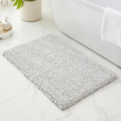 ILANGO Grey and White Bathroom Rugs 36" × 24" Non Slip & Super Absorbent Extra Thick Soft, Washable Bath Mat for Floor, Microfiber Plush Shaggy Bath Rug with Rubber for Bathtub Shower Room Sink