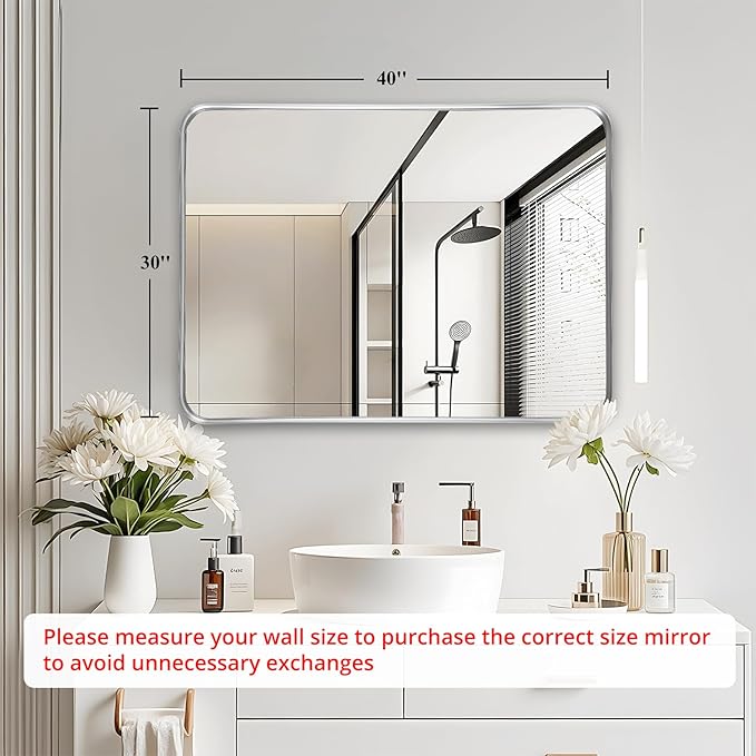 Fabuday Bathroom Mirror Silver 30x40 Inch - Matte Framed Rectangle Wall Mirrors for Over Sink, Bathroom Vanity Mirror, Farmhouse Decor, Horizontal or Vertical Hanging