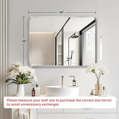Fabuday Bathroom Mirror Silver 30x40 Inch - Matte Framed Rectangle Wall Mirrors for Over Sink, Bathroom Vanity Mirror, Farmhouse Decor, Horizontal or Vertical Hanging