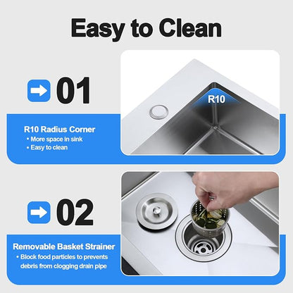13 x 18 inch Bar Sink, Drop-in Tight Radius Brushed Stainless Steel Topmount Kitchen Sink Single Bowl