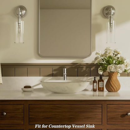 Brushed Nickel Tall Bathroom Vessel Sink Faucet, Single Hole Single Handle Modern Bathroom Faucet, with Pop Up Drain and Water Supply Line, FH02-BN-V
