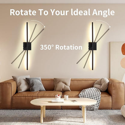 Battery Operated Wall Sconces Set of 2,Dimmable Wall Sconce with Remote Control,Modern Black LED Rechargeable Wall Sconces Lights,27 Inch Wireless Lamp for Living Room,Bedroom,Bathroom