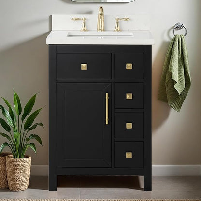 Lavanti Oakford 24 Inch Bathroom Vanity with Sink – Stylish Black Vanity Bathroom with Storage Cabinet – Modern Bathroom Vanities with Single Vanity Sink & Quartz Countertop