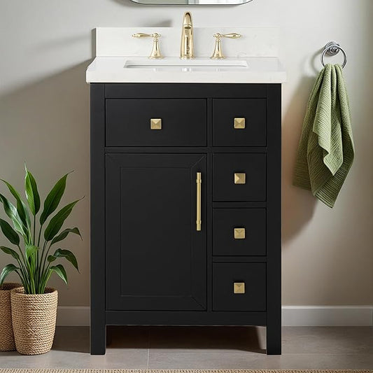 Lavanti Oakford 24 Inch Bathroom Vanity with Sink – Stylish Black Vanity Bathroom with Storage Cabinet – Modern Bathroom Vanities with Single Vanity Sink & Quartz Countertop