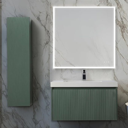 Blossom 36 Inch Bathroom Vanity with Sink and Side Cabinet, All Wood Floating Bathroom Vanity with Acrylic Sink, Bathroom Sink Cabinet with Soft-Close Drawer, Modern Style Vanities, Aventurine Green