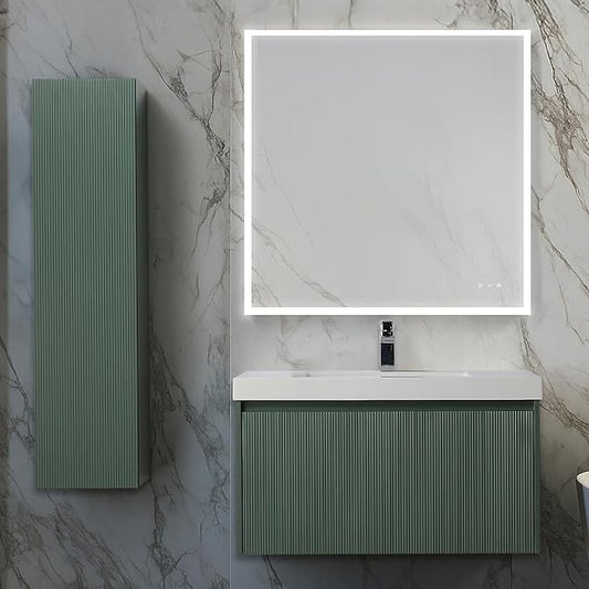 Blossom 36 Inch Bathroom Vanity with Sink and Side Cabinet, All Wood Floating Bathroom Vanity with Acrylic Sink, Bathroom Sink Cabinet with Soft-Close Drawer, Modern Style Vanities, Aventurine Green
