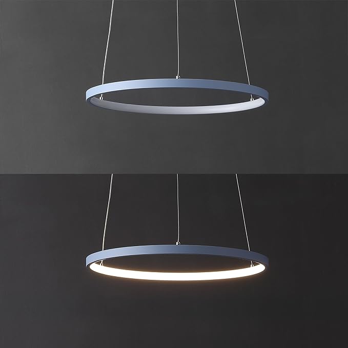 JONATHAN Y 15.75" Blue Modern Integrated LED Pendant Light, Dimmable Round Hoop Chandelier for Kitchen Island, Dining Room, Adjustable Height Metal Hanging Light (JYL7202D)