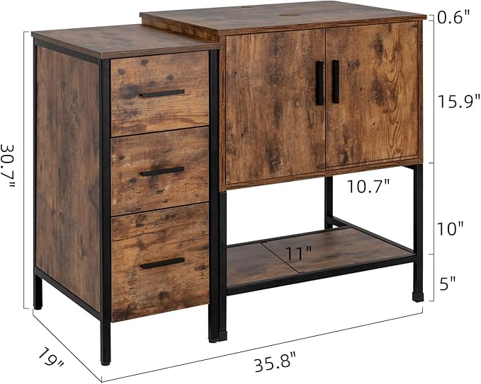UEV 36" Antique Bathroom Vanity, Dark Brown Bathroom Vanity Set with Sink and 3 Drawers Side Cabinet Combo, Iron Wood Bathroom Cabinet with Adjustable Water Temperature Faucet (T03)