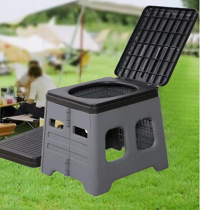 Folding Toilet with Lid,Travel Potty Plastic for Adults Grey | Portable toilet for Adults Camping Foldable RV Potty