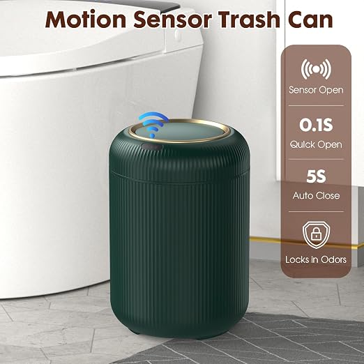 Procade Touchless Sensor Trash Can Bathroom,Small Gold + Green Garbage Can | 3 Gallon Automatic Garbage Can,Smart Room Trash Bin,Mini Auto Plastic Waste Basket for Office,Bedroom,Dorm,Toilet,Rv,Kitchen